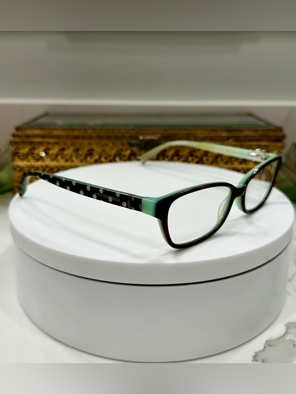 Lulu Guinness Polkadot Black/Silver/Blue/Tort Rx Eyeglass Frames, EUC, LG65